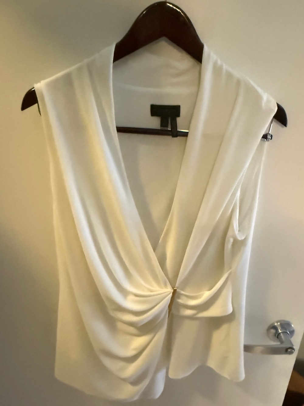 Elegant White Draped V-Neck Women's Blouse